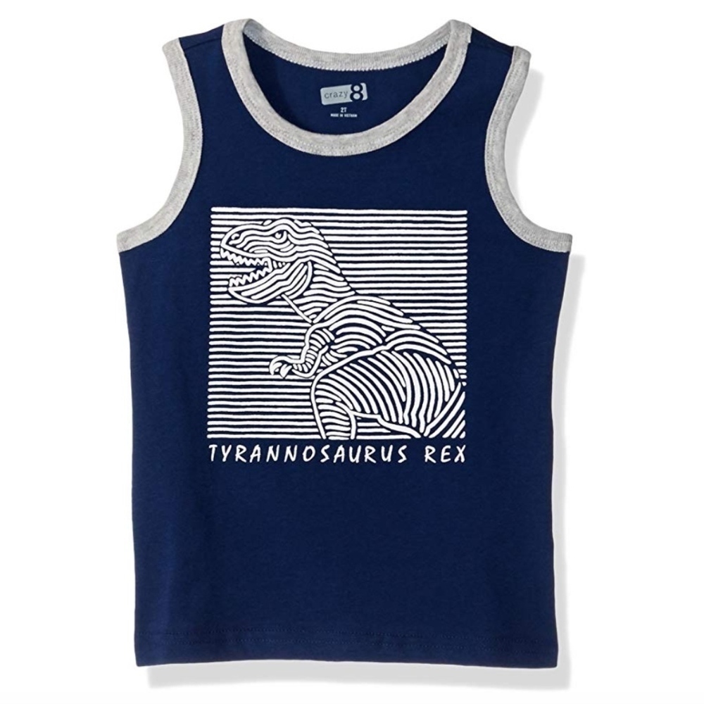 🍍 Crazy 8 NWT Navy Graphic T-Rex Tank Top 12-18 M